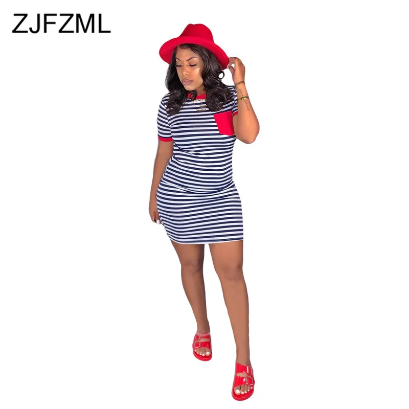 Navy White Striped Sexy Slim Fit Dress For Women Round Neck Short Sleeve Bandage Dress Summer Female Pockets T Shirt Party Dress
Navy White Striped Sexy Slim Fit Dress For Women Round Neck Short Sleeve Bandage Dress Summer Female Pockets T Shirt Party Dress