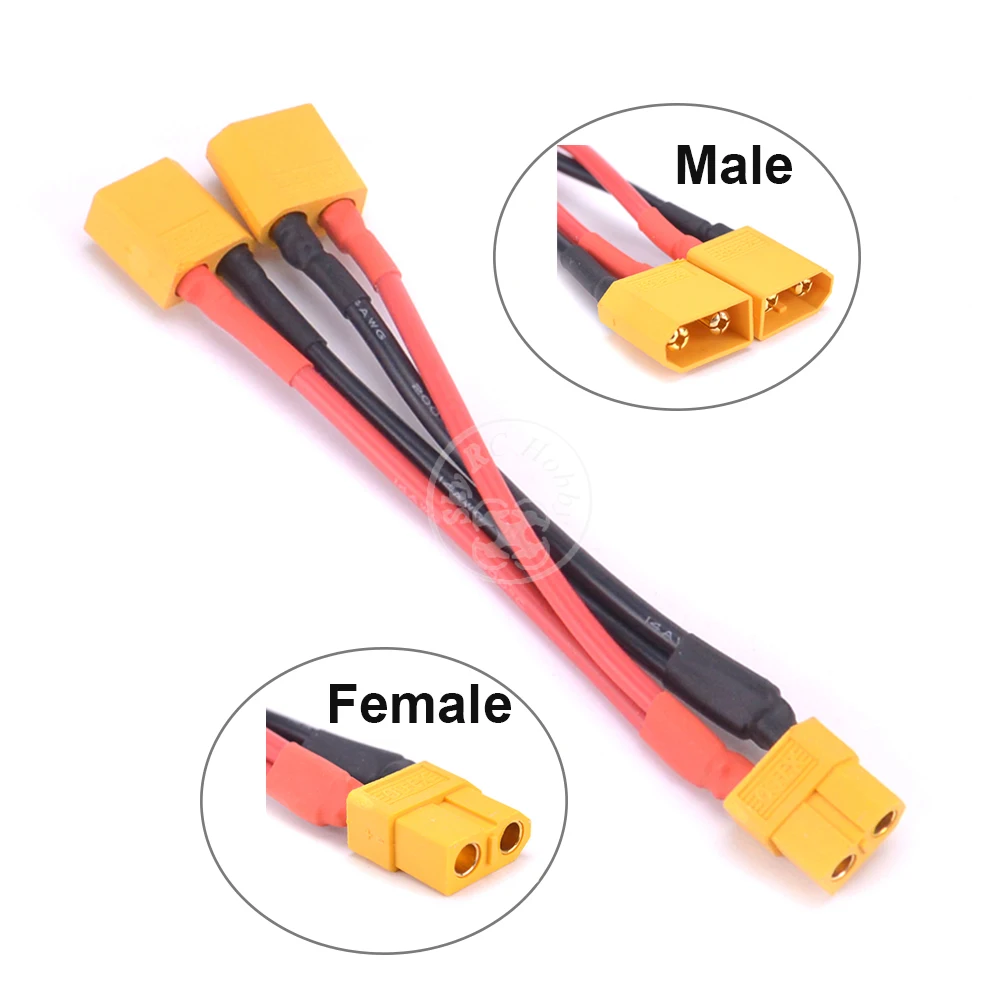 XT60 Female to 2 Male Parallel Battery Connector 14AWG 10CM 100mm Silicone Cable Extension Y Splitter for RC Lipo Battery
XT60 Female to 2 Male Parallel Battery Connector 14AWG 10CM 100mm Silicone Cable Extension Y Splitter for RC Lipo Battery