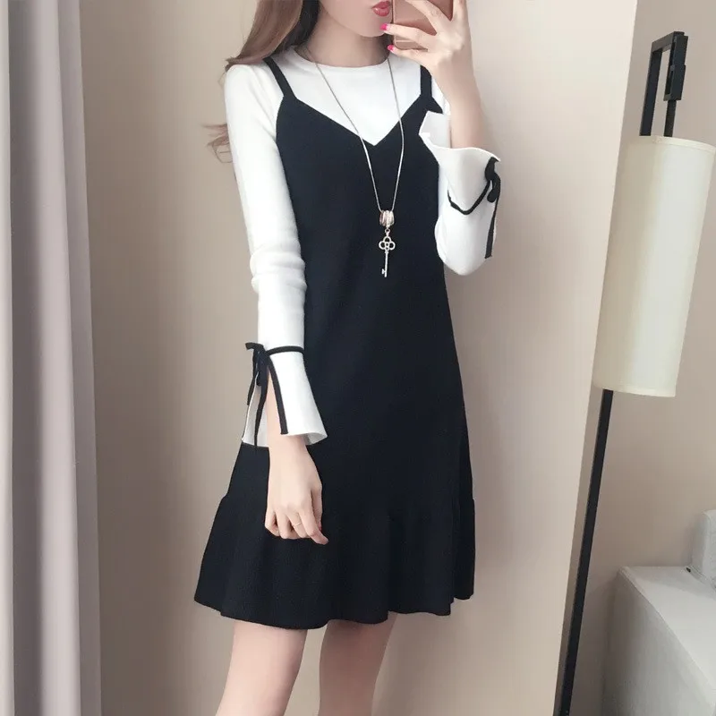 Girls Black and White Fake 2PCS Slimming Korean Mini Dress Spring Autumn Color Patchwork Casual Long Sleeve Dress
Girls Black and White Fake 2PCS Slimming Korean Mini Dress Spring Autumn Color Patchwork Casual Long Sleeve Dress
