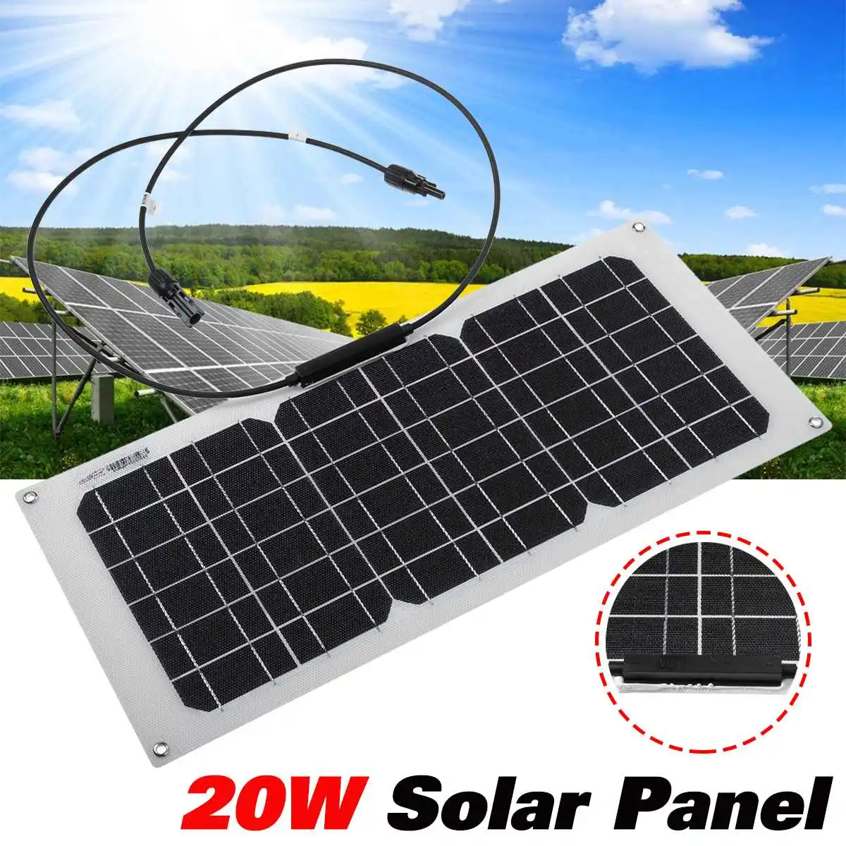 20w Flexible Solar Panel DIY Module Panel Crocodile Clip Connector 36pc Mono-Crystalline Silicon Solar Panel For Car Yacht
20w Flexible Solar Panel DIY Module Panel Crocodile Clip Connector 36pc Mono-Crystalline Silicon Solar Panel For Car Yacht