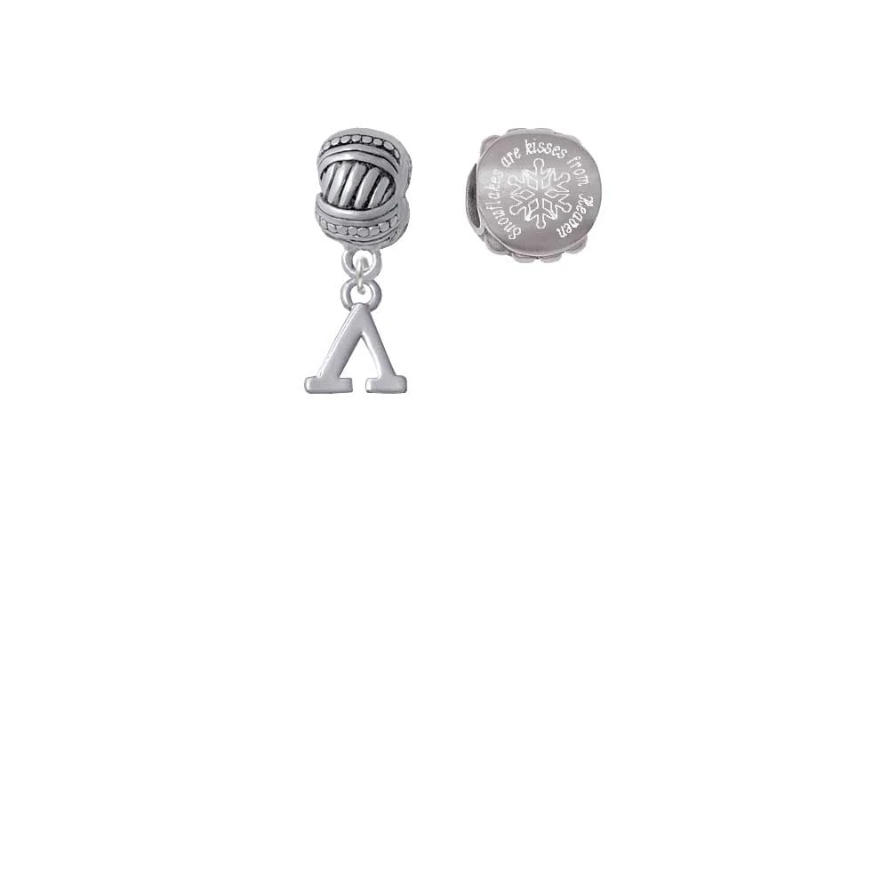 Silvertone Small Greek Letter - Lambda - Snowflakes are Kisses from Heaven Charm Beads (Set of 2)