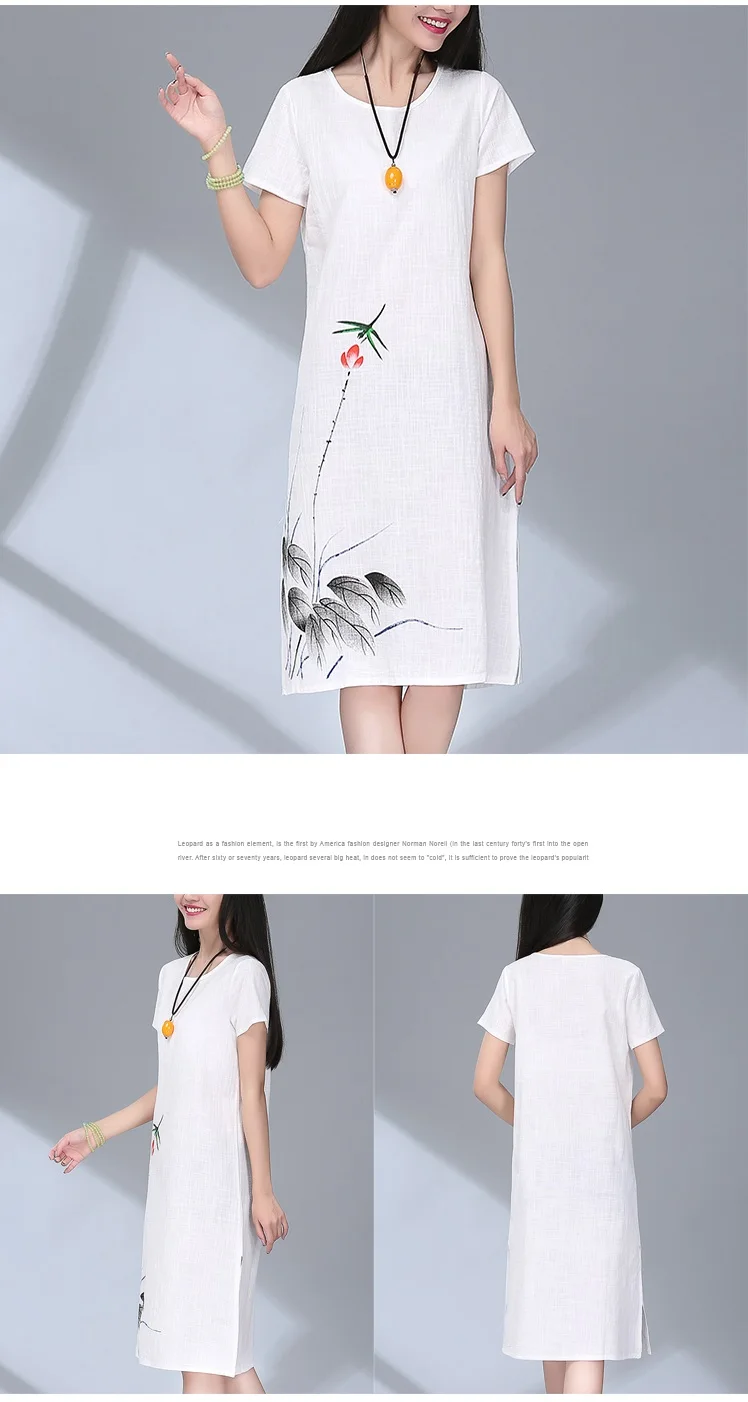 red cotton linen plus size vintage floral print clothes women casual loose midi summer dress vestidos 2018 dresses (5)