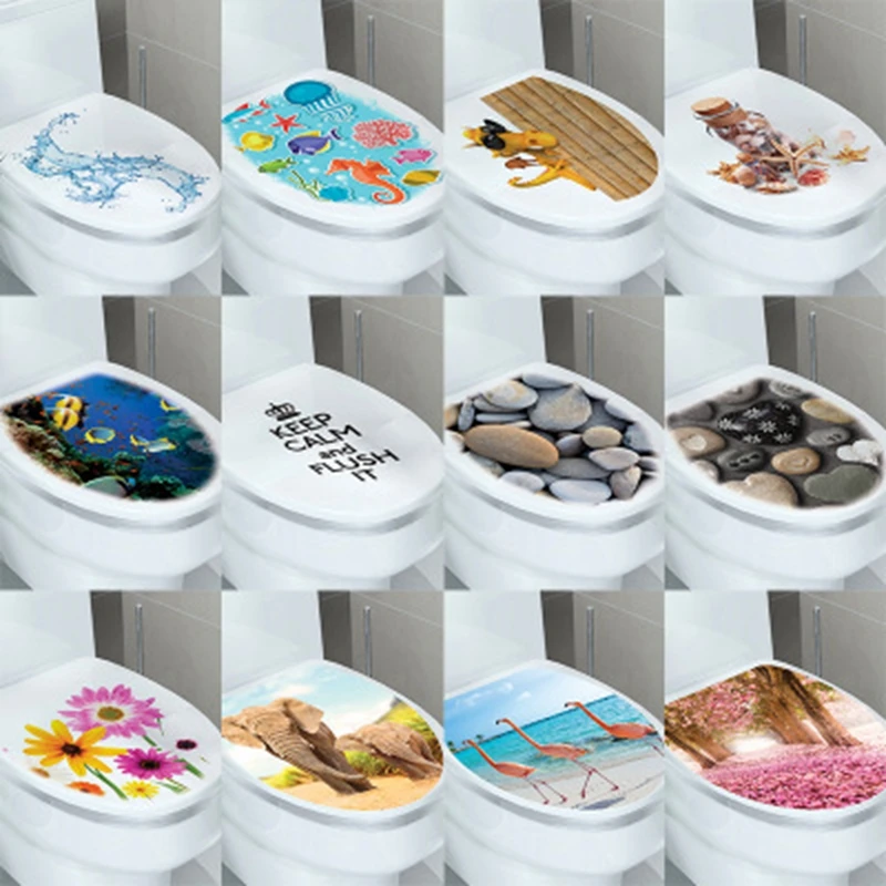 

1PC Creative 3D Toilet Seat Decals Removable Waterproof Wall Sticker Vinyl WC Pedestal Pan Cover Washroom Bathroom Home Decor
