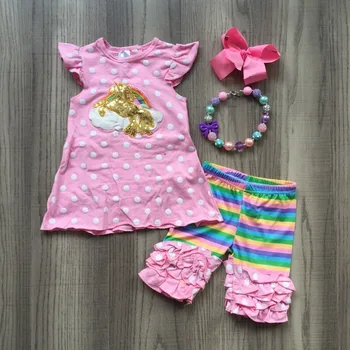 baby girls summer new arrival HOT pink golden unicorn outfits rainbow pants with bow and necklace.
baby girls summer new arrival HOT pink golden unicorn outfits rainbow pants with bow and necklace.