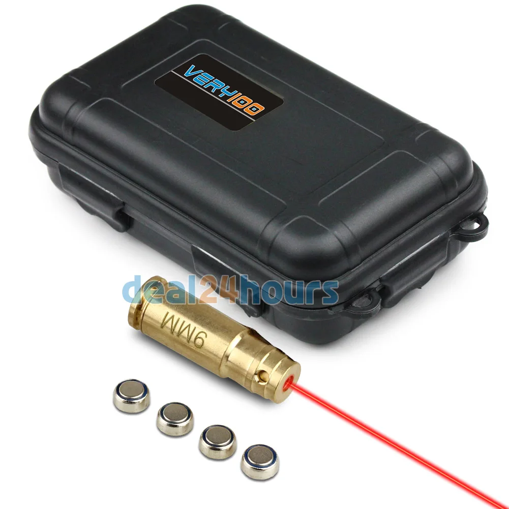 

VERY100 Laser 9mm/Bore Sight Brass Red Rifle Scope Laser Bore Cartridge Sighter Boresighter &Waterproof Box for Hunting Shooting