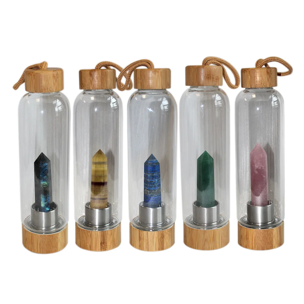 Natural Quartz Crystal Glass Water Bottles Bamboo Cover Wand Point Healing Glass Energy Elixir Drink Water Bottle for Art Gift
Natural Quartz Crystal Glass Water Bottles Bamboo Cover Wand Point Healing Glass Energy Elixir Drink Water Bottle for Art Gift