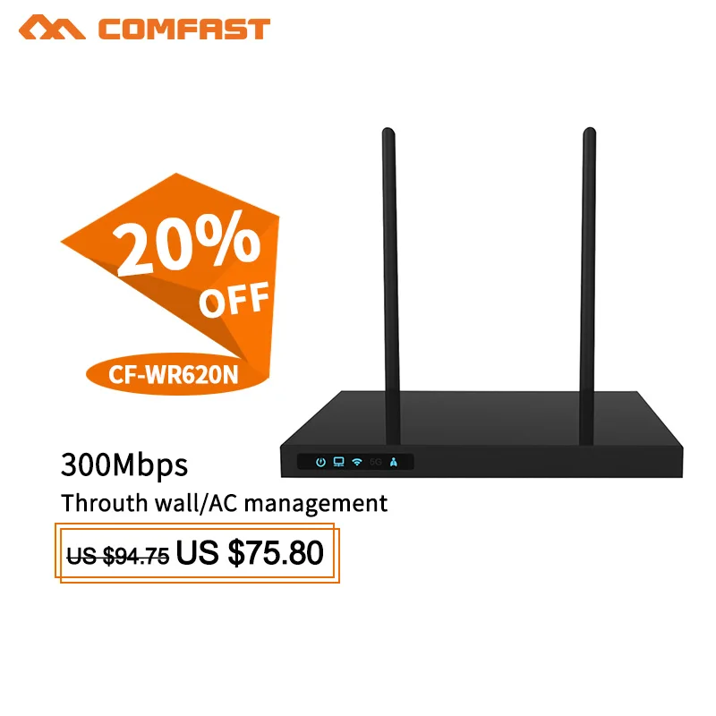 Comfast CF-WR620N 300Mbps througt wall signal AC router high power amplifier WIFI Router Repetidor 14dBi Antenna AC Roteador
Comfast CF-WR620N 300Mbps througt wall signal AC router high power amplifier WIFI Router Repetidor 14dBi Antenna AC Roteador