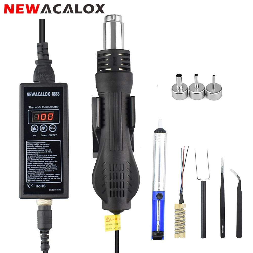 NEWACALOX Heat Gun EU 100-240V 100-320W Mini Hot Air Gun Rework SMD Soldering Station Heat Blower Hair Dryer for Soldering
NEWACALOX Heat Gun EU 100-240V 100-320W Mini Hot Air Gun Rework SMD Soldering Station Heat Blower Hair Dryer for Soldering