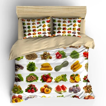 AHSNME High Definition Fruit & Vegetable Salad Cover Sets Summer Bedding Set Corn Grape Lemon Bedlinens King Bedding Set