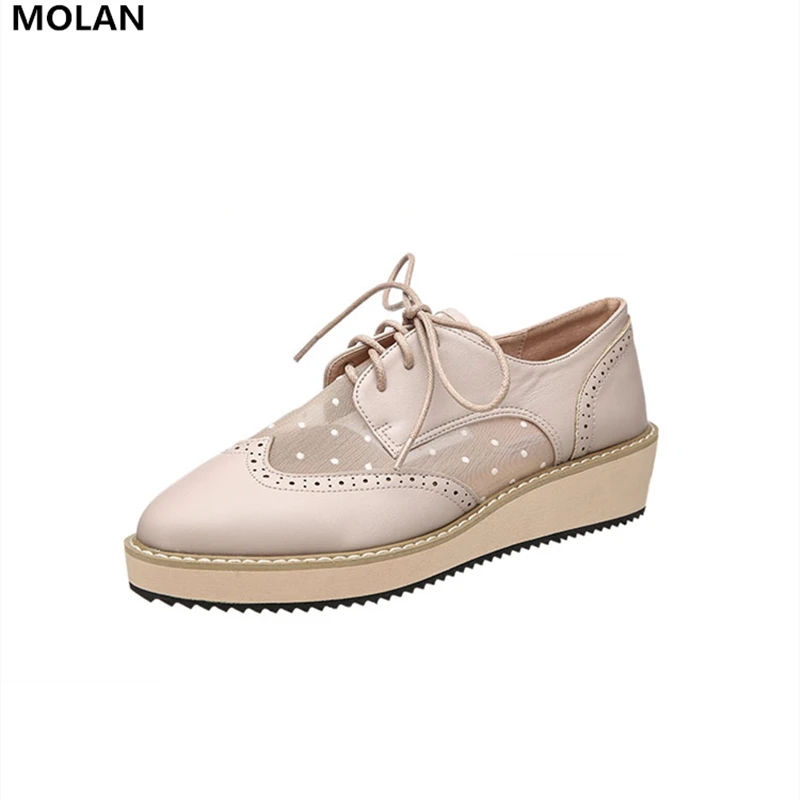MOLAN Brand Designer 2019 Summer New High Quality Air Mesh Dot Woman Pointed Flats Brogue Shoes Lace Up 4CM Platform Shoes 35-40 
MOLAN Brand Designer 2019 Summer New High Quality Air Mesh Dot Woman Pointed Flats Brogue Shoes Lace Up 4CM Platform Shoes 35-40