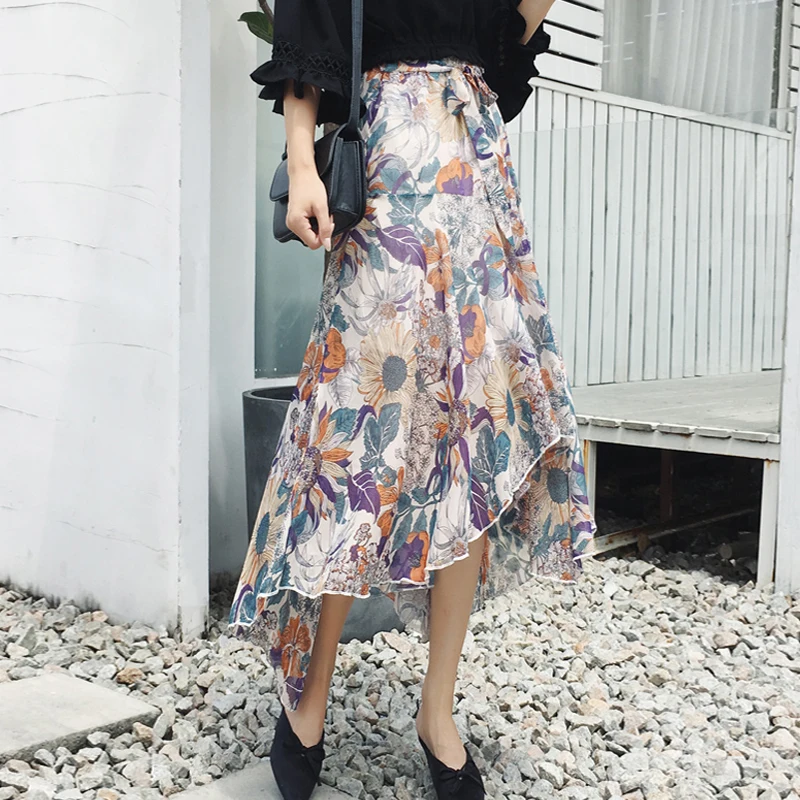 Summer Beach Chiffon Skirts Women Fashion Floral Print Long Skirt Female Boho Style Elastic High Waist Casual Saias 2019 Faldas
Summer Beach Chiffon Skirts Women Fashion Floral Print Long Skirt Female Boho Style Elastic High Waist Casual Saias 2019 Faldas
