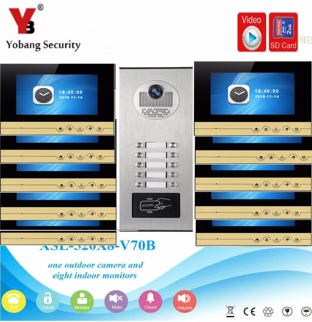 YobangSecurity Video Intercom 7 inch Monitor Video Door Phone Doorbell Camera RFID Access With Video Recording for 10 Apartment
YobangSecurity Video Intercom 7 inch Monitor Video Door Phone Doorbell Camera RFID Access With Video Recording for 10 Apartment