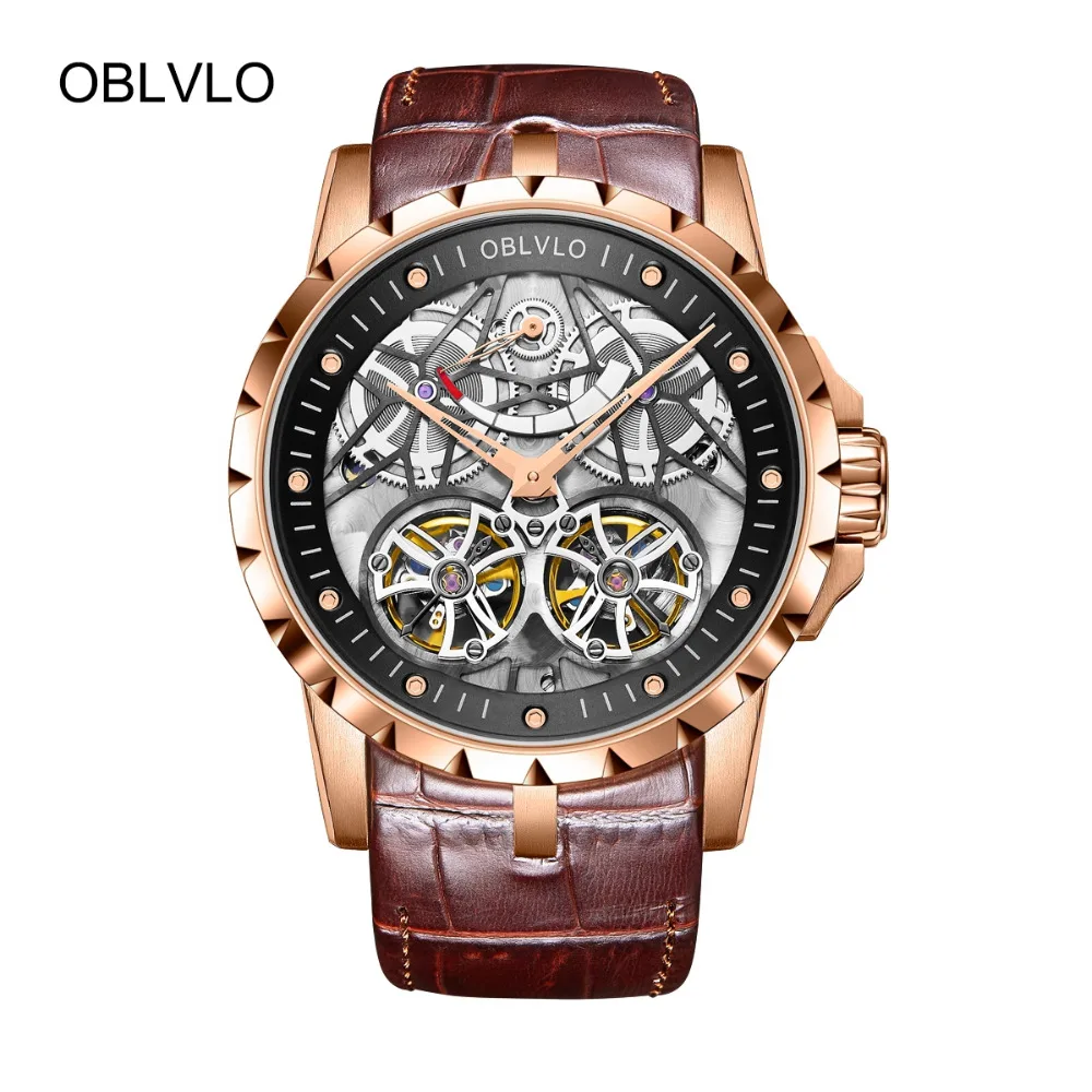 Фото 2019 новый дизайнер OBLVLO роскошные часы Скелетон для мужчин военные турбийон запас