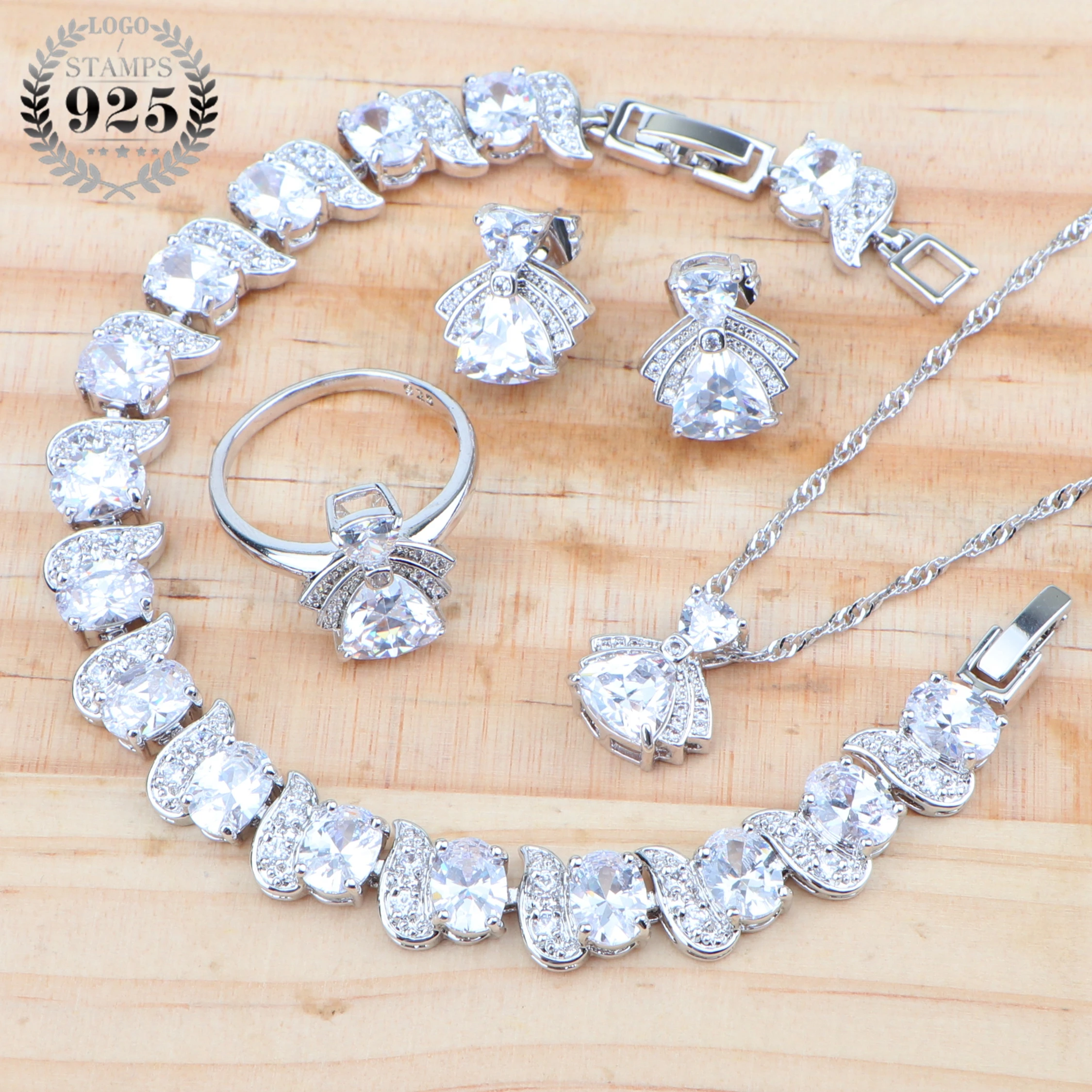 Wedding Silver 925 Bridal White Zircon Jewelry Sets Women Costume Jewelry Bracelet Earrings Ring Necklace Pendant Set Gift Box
Wedding Silver 925 Bridal White Zircon Jewelry Sets Women Costume Jewelry Bracelet Earrings Ring Necklace Pendant Set Gift Box