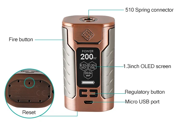 Original Wismec Sinuous FJ200 TC Box Mod 200W VW/TC-Ni/TC-Ti/TC-SS/TCR Mode Built in 4600mah battery mod box Vape Vaporizer