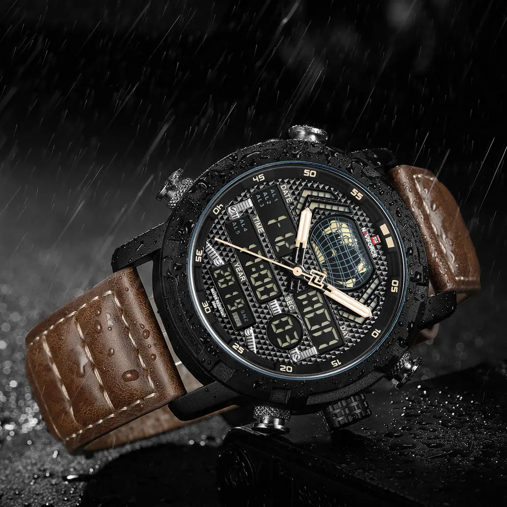 NAVIFORCE Luxury Men Watch Military Watches Dual Time Quartz Clock LED Digital Waterproof Chronograph Leather Strap Wristwatch
NAVIFORCE Luxury Men Watch Military Watches Dual Time Quartz Clock LED Digital Waterproof Chronograph Leather Strap Wristwatch