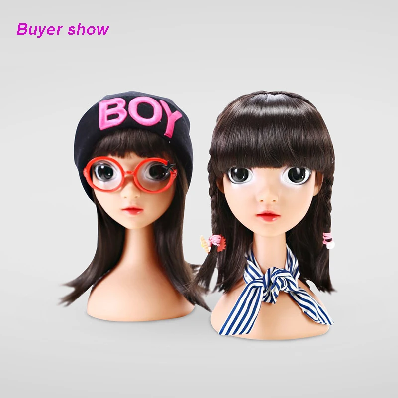 Unbreakable Lovely Big Eyes Realistic Plastic kidchild mannequin dummy head for Wig Sunglass Display manikin heads (4)