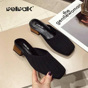 Wellwalk Flyknit Textile Slippers Women Mules Shoes Square Toe Bronze Heel Slippers Ladies Casual Loafers Open Back Female Slide
Wellwalk Flyknit Textile Slippers Women Mules Shoes Square Toe Bronze Heel Slippers Ladies Casual Loafers Open Back Female Slide