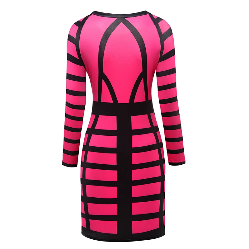Kostlich Autumn 2017 Women O-Neck Long Sleeve Print Dress Mini Sexy Bodycon Women Dress Plus Size NightClub Wear Bandage Dress (36)