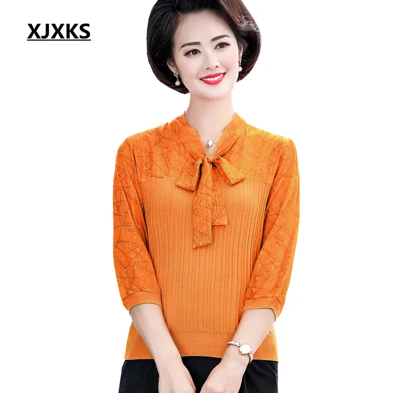 XJXKS Loose plus size shirt women's blouse 2019 autumn new fashion bow tie seven-point sleeve mosaic women's shirt
XJXKS Loose plus size shirt women's blouse 2019 autumn new fashion bow tie seven-point sleeve mosaic women's shirt