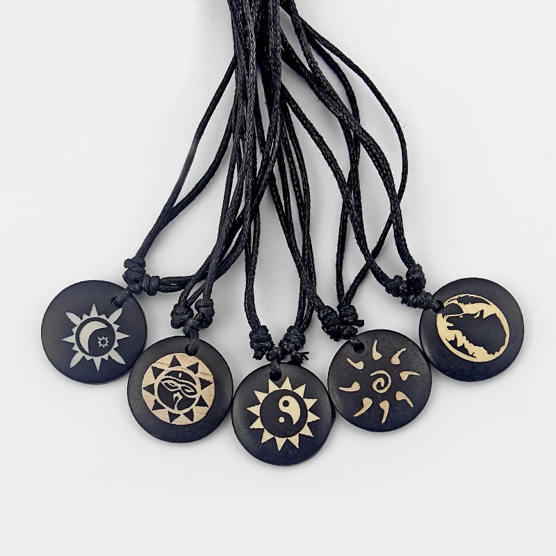 12pcs Black Wax Cord Handmade Tibetan yak bone necklace yin ying yang Sun Moon Wolf sign
12pcs Black Wax Cord Handmade Tibetan yak bone necklace yin ying yang Sun Moon Wolf sign