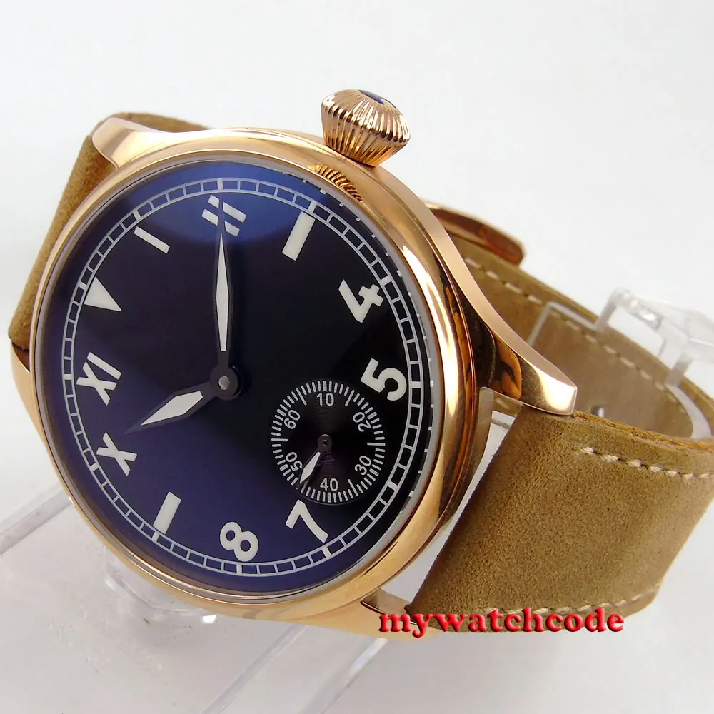 44mm parnis black dial rose golden plated case 6498 hand winding mens watch P587
44mm parnis black dial rose golden plated case 6498 hand winding mens watch P587