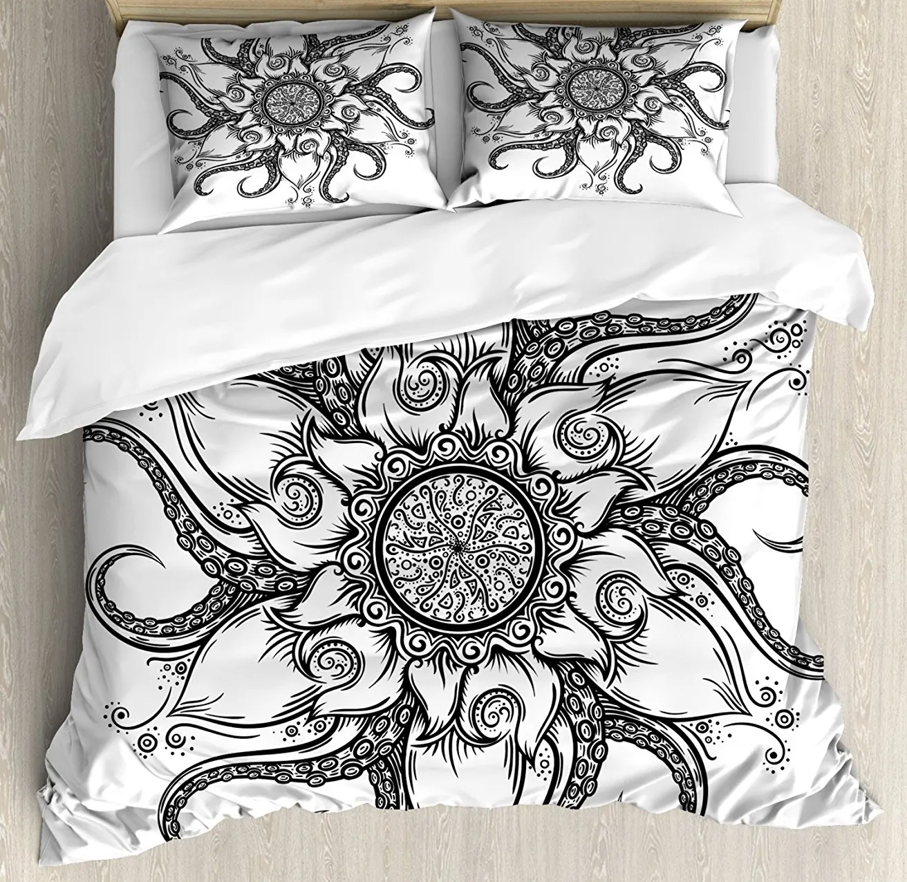 Octopus Duvet Cover Set Sea Mandala Floral Stylized Ocean Animal with Sacred Tribal Leaves Art 4 Piece Bedding Set Black White
Octopus Duvet Cover Set Sea Mandala Floral Stylized Ocean Animal with Sacred Tribal Leaves Art 4 Piece Bedding Set Black White