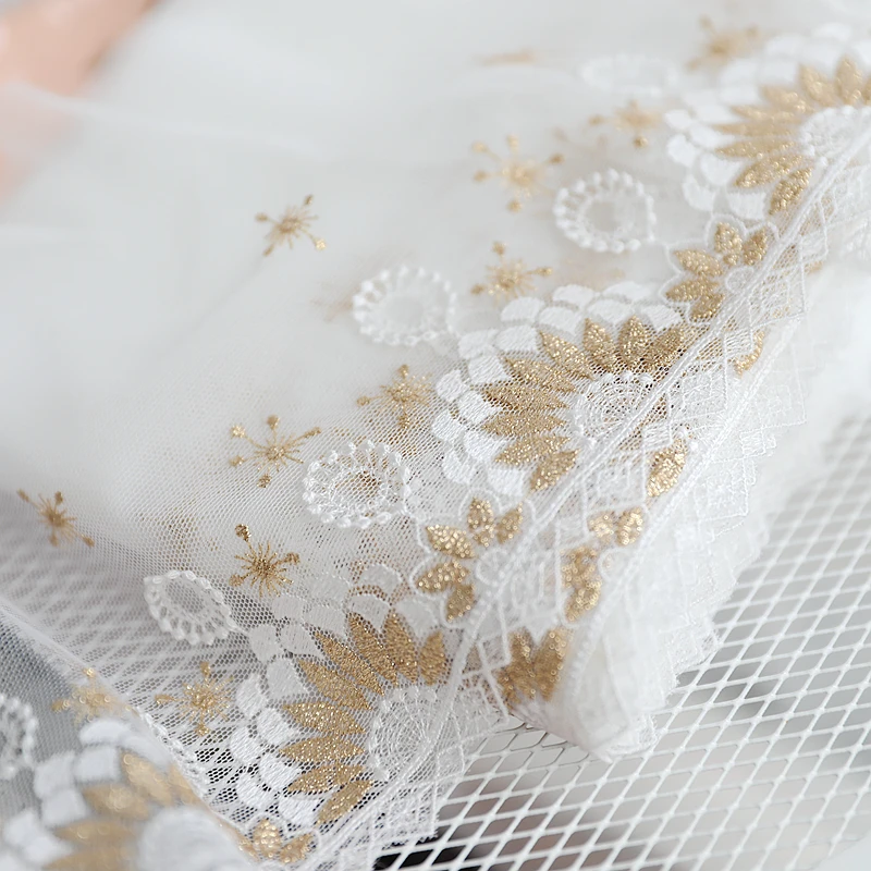 Lace accessories High-end customized models Gold wire mesh embroidery e about 18.5CM D1803
Lace accessories High-end customized models Gold wire mesh embroidery e about 18.5CM D1803