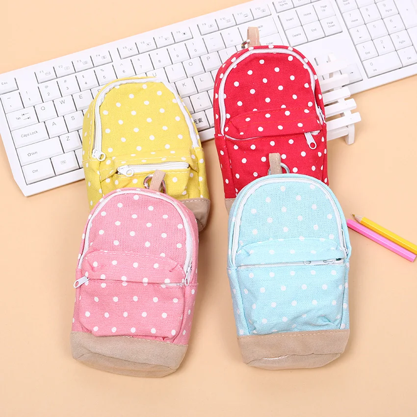 1PC Kawaii Mini Colorful Dot Pattern School Bag Students Children Canvas Pen Bag Pencil Case(China (Mainland))