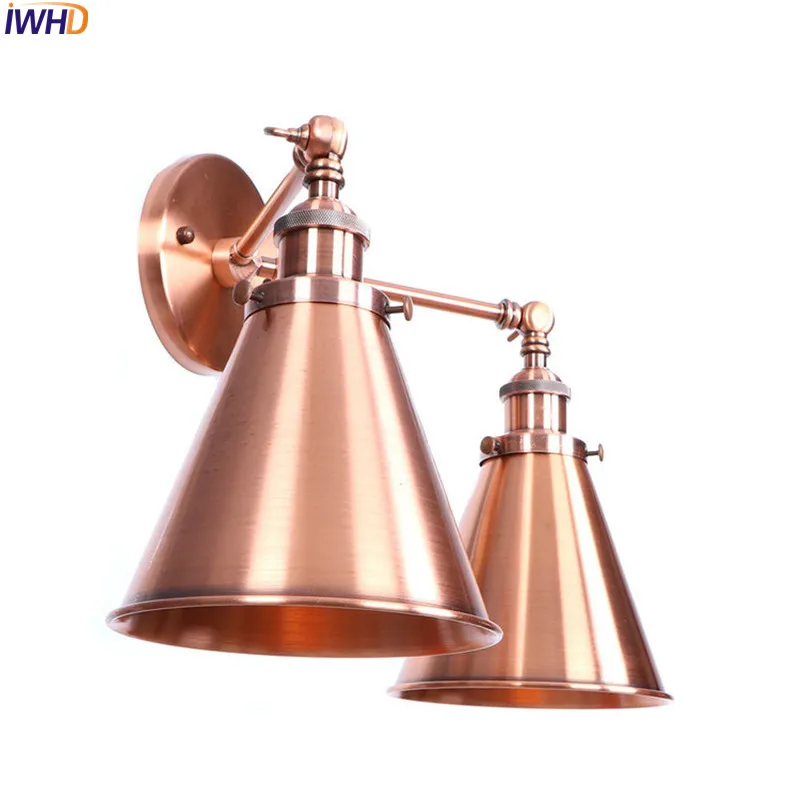 

IWHD Loft Style Industrial Vintage Wall Lamp Bedroom Living Room 2 Heads Edison Retro LED Wall Light Sconce Lamparas De Pared