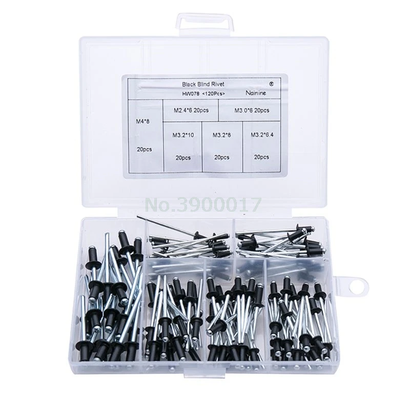 120Pcs/set M2.4 M3.0 M3.2 M4 Black Aluminium Blind Rivets Nail Decoration Pop Rivets For Furniture Assortment Kit
120Pcs/set M2.4 M3.0 M3.2 M4 Black Aluminium Blind Rivets Nail Decoration Pop Rivets For Furniture Assortment Kit