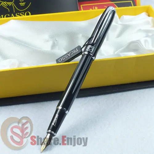 Перьевая ручка PICASSO 916 черный и серебристый средний наконечник | Канцтовары для