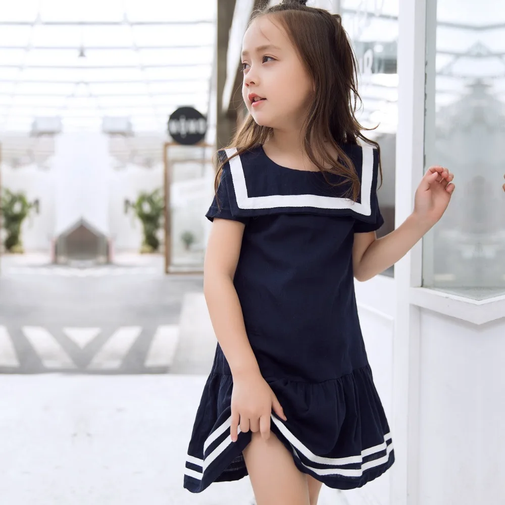 Одежда для девочек Летнее Детское платье Униформа с короткими рукавами