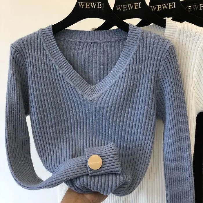 2019 New Spring Women's V-neck Knit Sweater Female Simple Pure Color Long Sleeve Knitted Shirt All-match Knitwear
2019 New Spring Women's V-neck Knit Sweater Female Simple Pure Color Long Sleeve Knitted Shirt All-match Knitwear