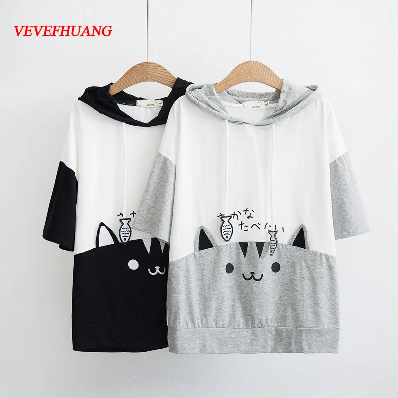VEVEFHUANG Mori Girl Summer New Cartoon Print Kittens Hooded Short-sleeved Hoodie Female Japanese Student Cute Girl Tee Top
VEVEFHUANG Mori Girl Summer New Cartoon Print Kittens Hooded Short-sleeved Hoodie Female Japanese Student Cute Girl Tee Top