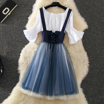 Spring Female Clothes WomensSets Two-piece Set Horn Sleeve Long Sleeve White Shirt+ Gauze Sling Sexy Dress Ladies Dresses Suit
Spring Female Clothes WomensSets Two-piece Set Horn Sleeve Long Sleeve White Shirt+ Gauze Sling Sexy Dress Ladies Dresses Suit