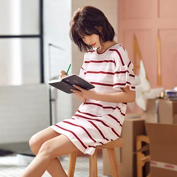 Yidanna Cotton Women Sleepshirt Summer Female Short Sleeved Striped Sleep Clothing Lady Nightgown Casual Sleepwear O Neck Nighty
Yidanna Cotton Women Sleepshirt Summer Female Short Sleeved Striped Sleep Clothing Lady Nightgown Casual Sleepwear O Neck Nighty
