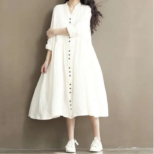 Spring And Summer Dress 2019 Women's Vintage Cotton And Linen Long Sleeved V-Neck Dress With Full Casual Dresses Robe Femme Whit
Spring And Summer Dress 2019 Women's Vintage Cotton And Linen Long Sleeved V-Neck Dress With Full Casual Dresses Robe Femme Whit