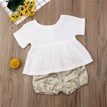 Toddler Baby Girls Kids Clothes Shorts Sleeve Button round neck solid pullover T-Shirts Floral print shorts 2Pcs cotton Outfits
Toddler Baby Girls Kids Clothes Shorts Sleeve Button round neck solid pullover T-Shirts Floral print shorts 2Pcs cotton Outfits