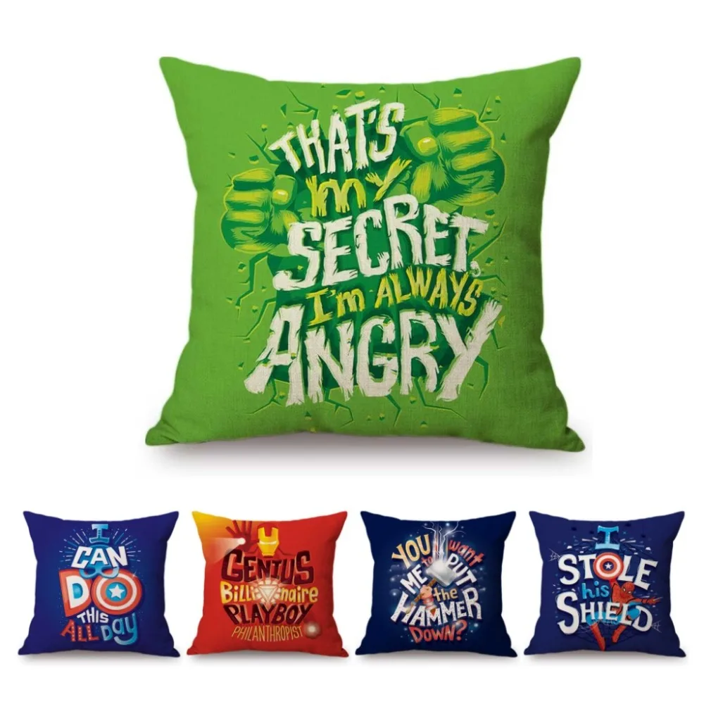 Cartoon Super Heroes Letter Quotation Hulk Captain America Home Decor Throw Pillow Case Spider man Cotton Linen Cushion Cover
Cartoon Super Heroes Letter Quotation Hulk Captain America Home Decor Throw Pillow Case Spider man Cotton Linen Cushion Cover
