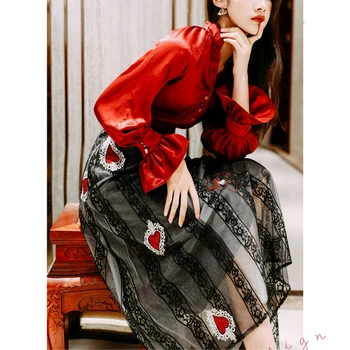 New Women Tops And Blouses Luxury Vintage Style V-Neck Lantern Sleeve Shirt And Irregularity Lace Embroidery Elegant Skirt SL145
New Women Tops And Blouses Luxury Vintage Style V-Neck Lantern Sleeve Shirt And Irregularity Lace Embroidery Elegant Skirt SL145