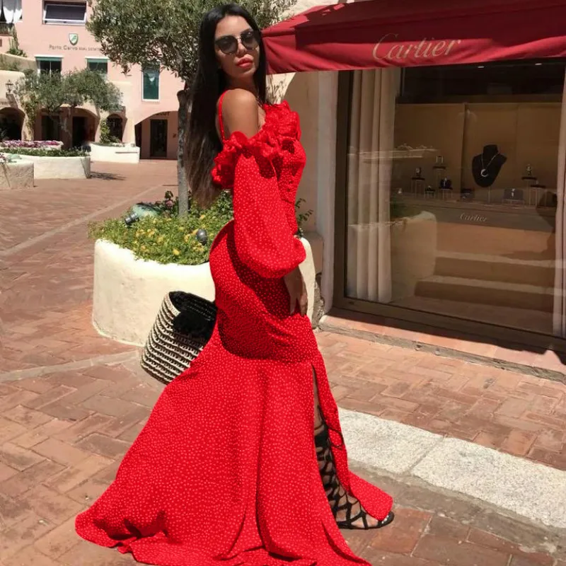 Sexy Off Shoulder Maxi Dress Women Slash Neck Split Red Dress with Dots Long Sleeve Long Dress Streetwear Vestidos Spring 2019
Sexy Off Shoulder Maxi Dress Women Slash Neck Split Red Dress with Dots Long Sleeve Long Dress Streetwear Vestidos Spring 2019