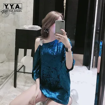 Off The Shoulder Women Summer New Medium Length Velvet T-Shirts Sexy Diamonds Loose Casual Half Sleeve Clubwear Female Tees Tops
Off The Shoulder Women Summer New Medium Length Velvet T-Shirts Sexy Diamonds Loose Casual Half Sleeve Clubwear Female Tees Tops