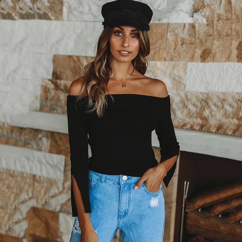 2019 Women's Autumn and Winter New Top Slash Neck Flare Sleeve Long Sleeve Cut Out T-shirt
2019 Women's Autumn and Winter New Top Slash Neck Flare Sleeve Long Sleeve Cut Out T-shirt