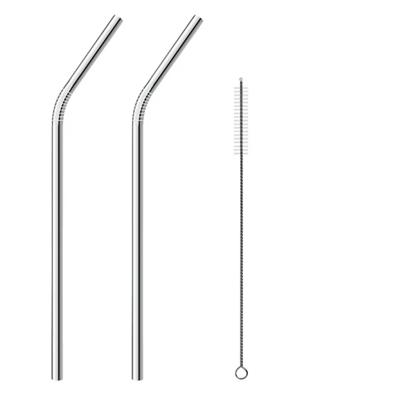 Фото 304 Stainless Steel Straws Reusable Drinking Straw High Quality Bent Metal with Cleaner Brush | Дом и сад