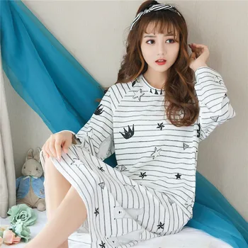 Casual Striped 100% Cotton Nightgowns for Women 2019 Autumn Long Sleeve Sleepwear Night Dress Femme Lounge Nightdress Home Dress
Casual Striped 100% Cotton Nightgowns for Women 2019 Autumn Long Sleeve Sleepwear Night Dress Femme Lounge Nightdress Home Dress