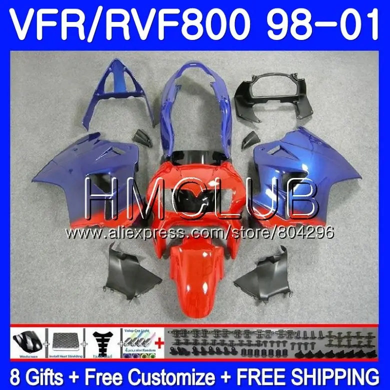 

Body For HONDA VFR800R Interceptor VFR800RR 98 99 00 01 78HM.4 VFR 800RR 800 RR VFR800 1998 1999 2000 2001 Blue red New Fairing