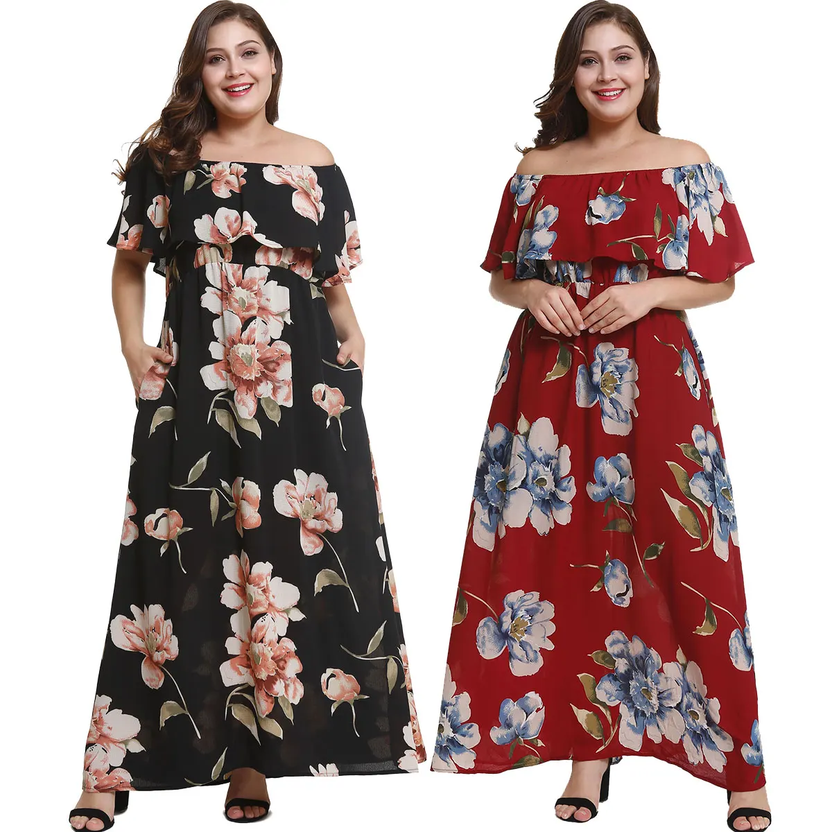 maxi dress off the shoulder plus size