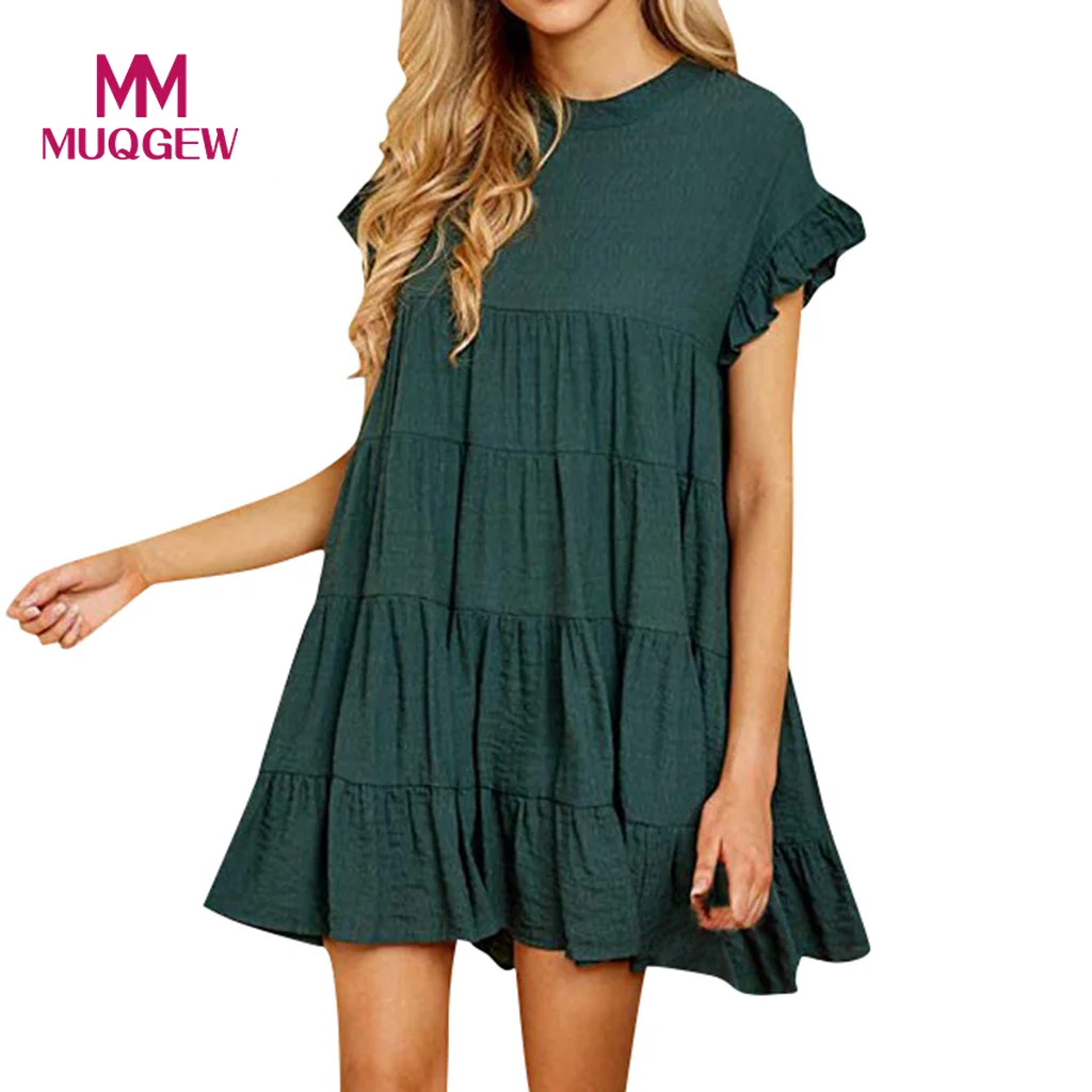 Womens Ruffle Sleeve Casual Plain Short Sleeve Dress Casual Loose Cotton Swing Party Dress robe femme ete 2019 vestidos
Womens Ruffle Sleeve Casual Plain Short Sleeve Dress Casual Loose Cotton Swing Party Dress robe femme ete 2019 vestidos