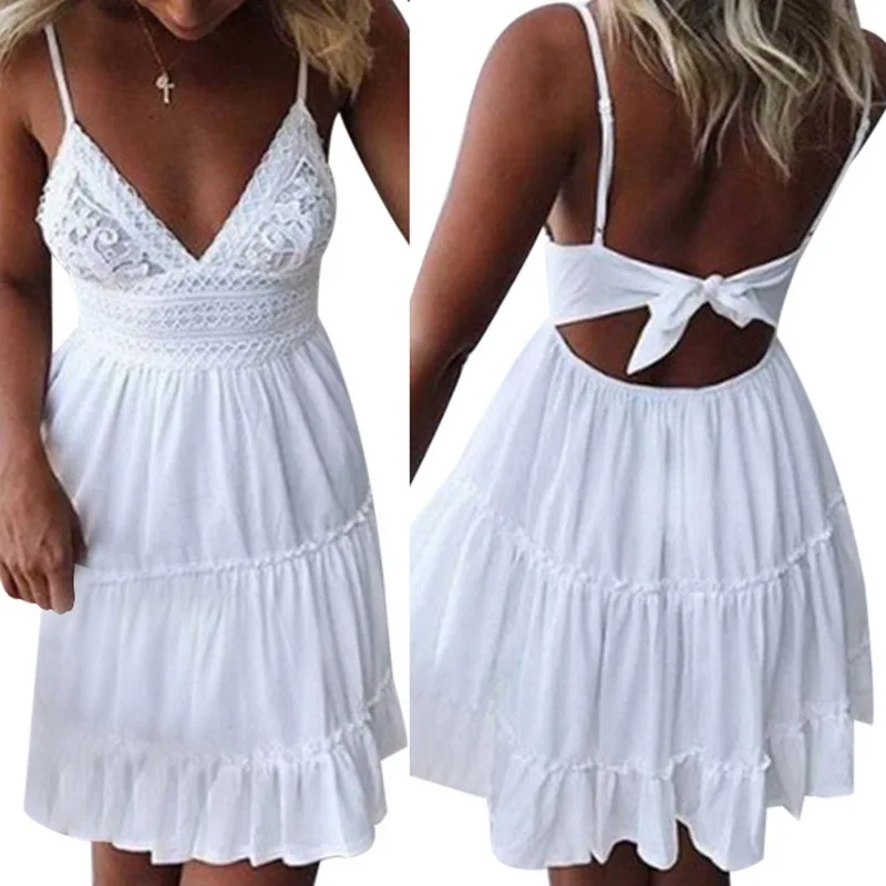 Laamei Summer White Lace Dress 2018 Sexy Spaghetti Strap Deep V-neck Sleeveless Dress Casual Backless Bow Lace Stitching Vestido
Laamei Summer White Lace Dress 2018 Sexy Spaghetti Strap Deep V-neck Sleeveless Dress Casual Backless Bow Lace Stitching Vestido